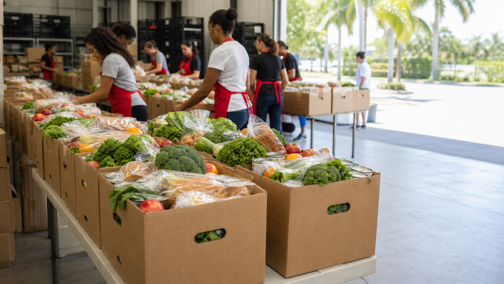 Pantry boxes prepared for monthly food distribution